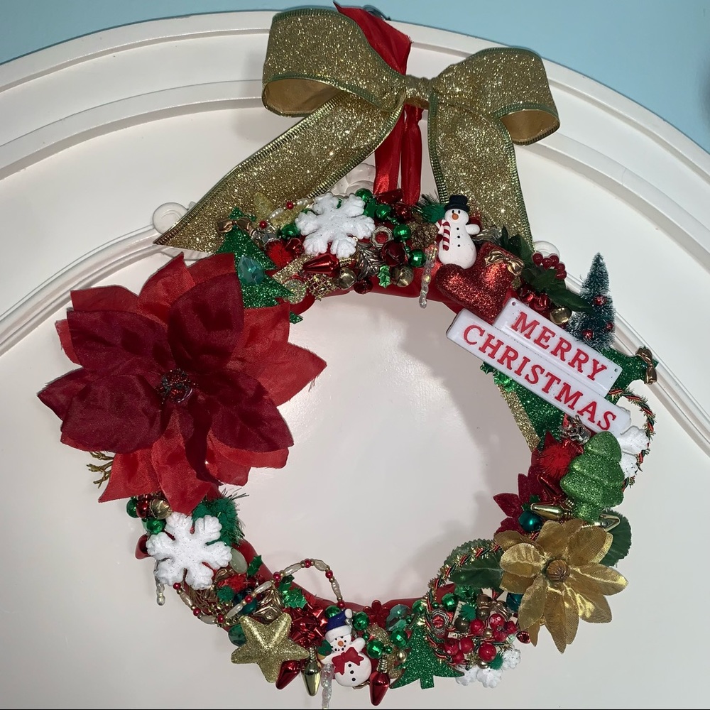 Jewelry Wreath- Handmade Christmas Red/Gold